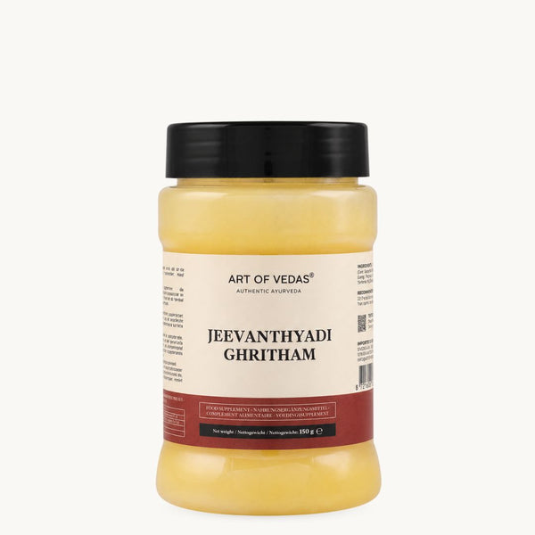 Art of Vedas Jeevanthyadi Ghritham, classical Ayurvedic ghee: Ashwagandha, Haritaki, dill. 150 g glass jar